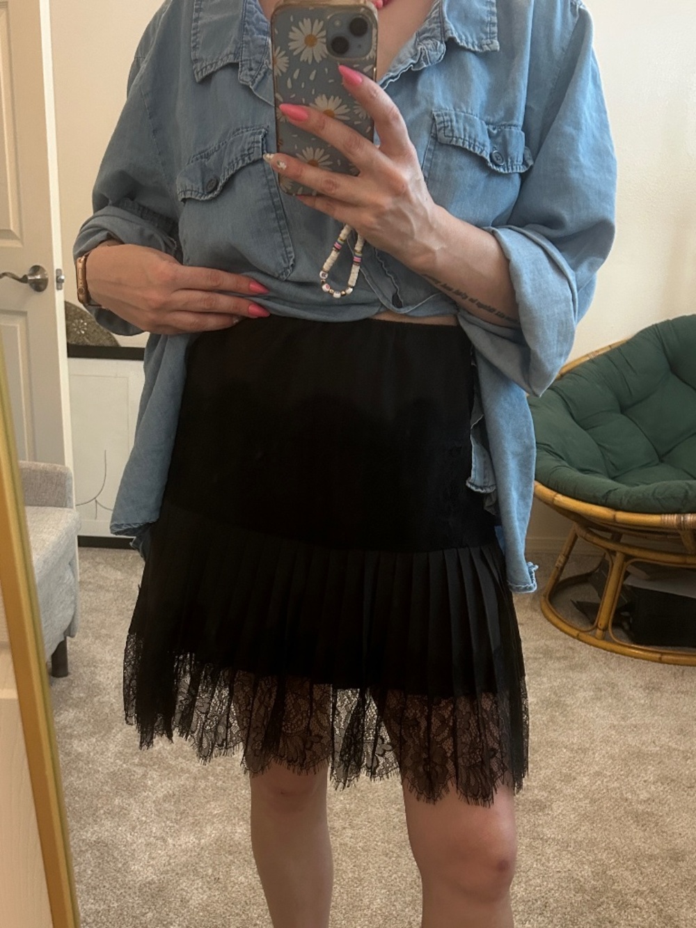 Satin Lace Black Slip Mini Skirt size Medium